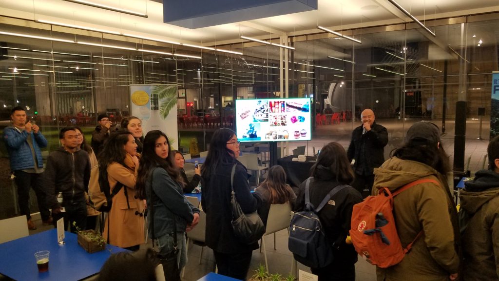 <photo> Infanta Lambanog CEO Randy Ramiro during his Adult Chemistry Presentation at the California Academy of Sciences Nightlife Event on February 22, 2018