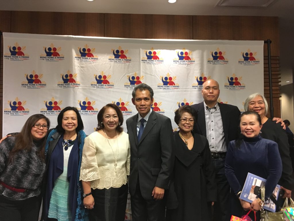 photo fuirng the BHAF launching in Vancouver <photo> Consul General Neil Frank R. Ferrer (center), Tourism Attache Purificacion Suanding-Molintas with event attendees at the BHAF Program Launch in Vancouver, Canada on November 4, 2017